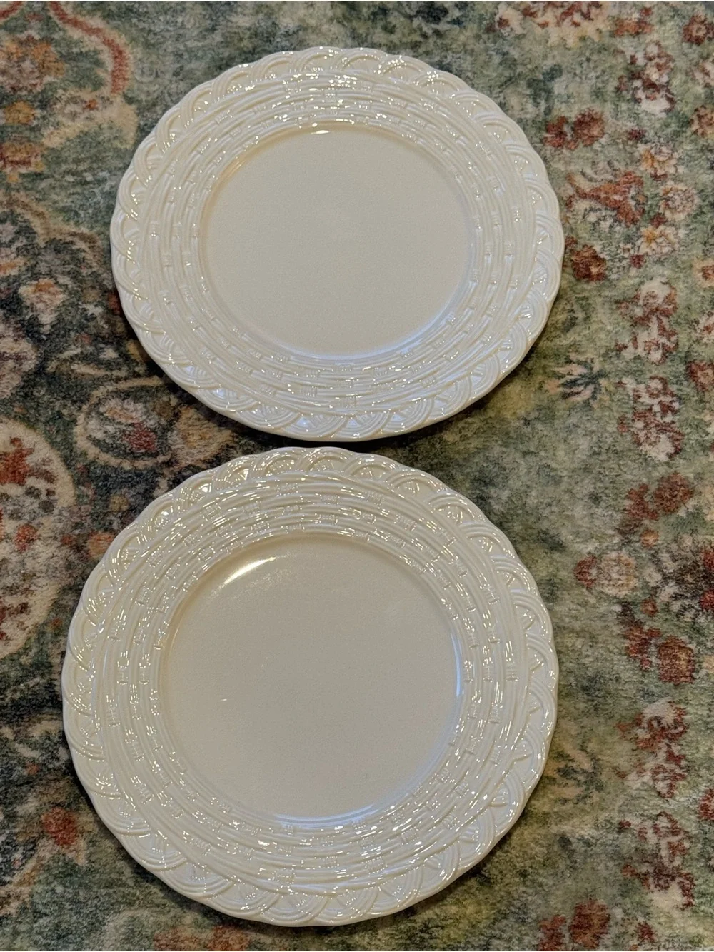 VINTAGE MIKASA Wicker White 12” Stoneware Plates- Set of 2